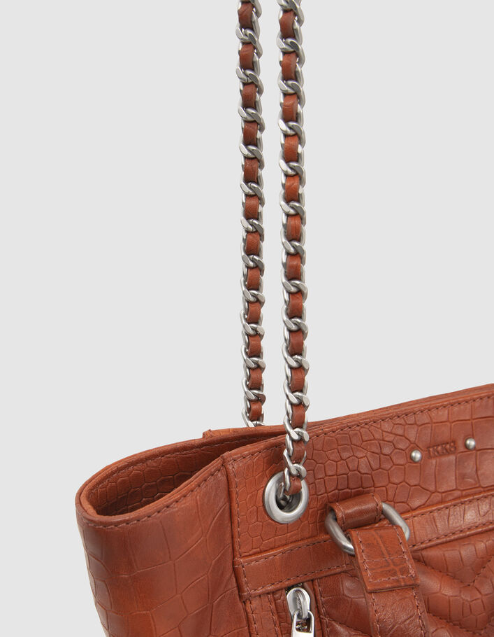 Sac cabas 1440 Small orange cuir embossé croco Femme