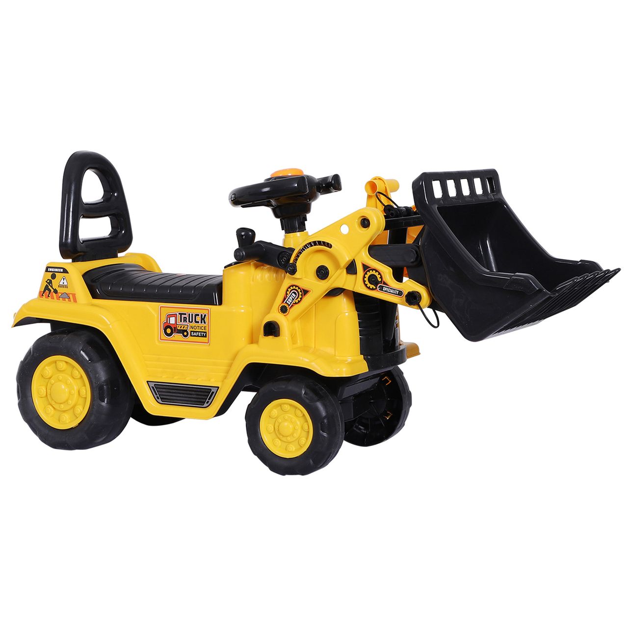 HOMCOM Sitzbagger mit eingebautem Ablagefach Kinder Rutscher Bagger mit Hupe