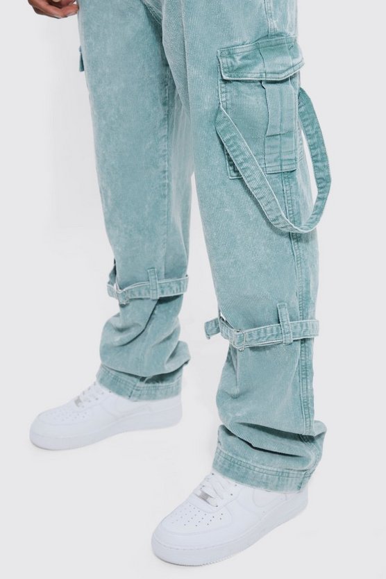 Lockere Cord-Hose mit Riemchen und Acid-Waschung