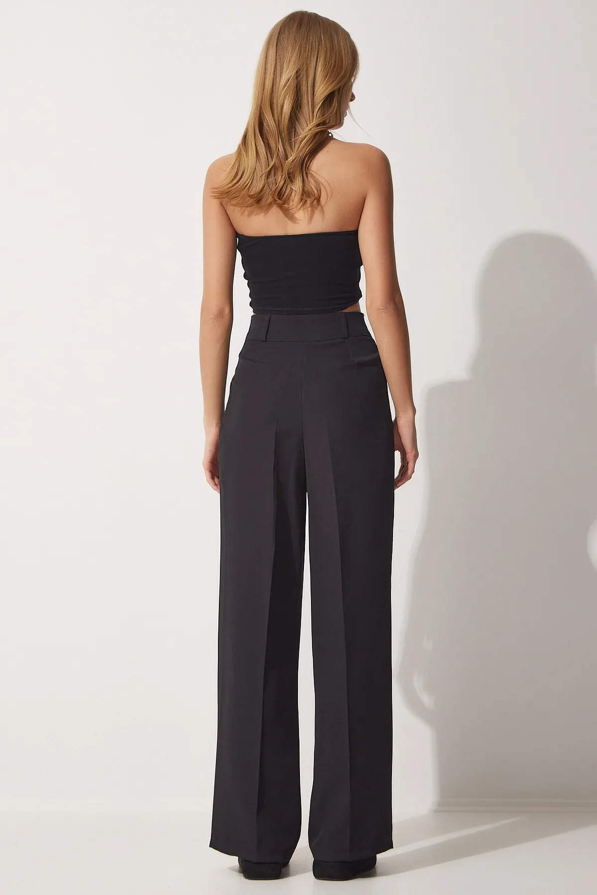 Happiness İstanbul  Schwarze, maskuline Webhose mit weitem Bein für Damen HG00001