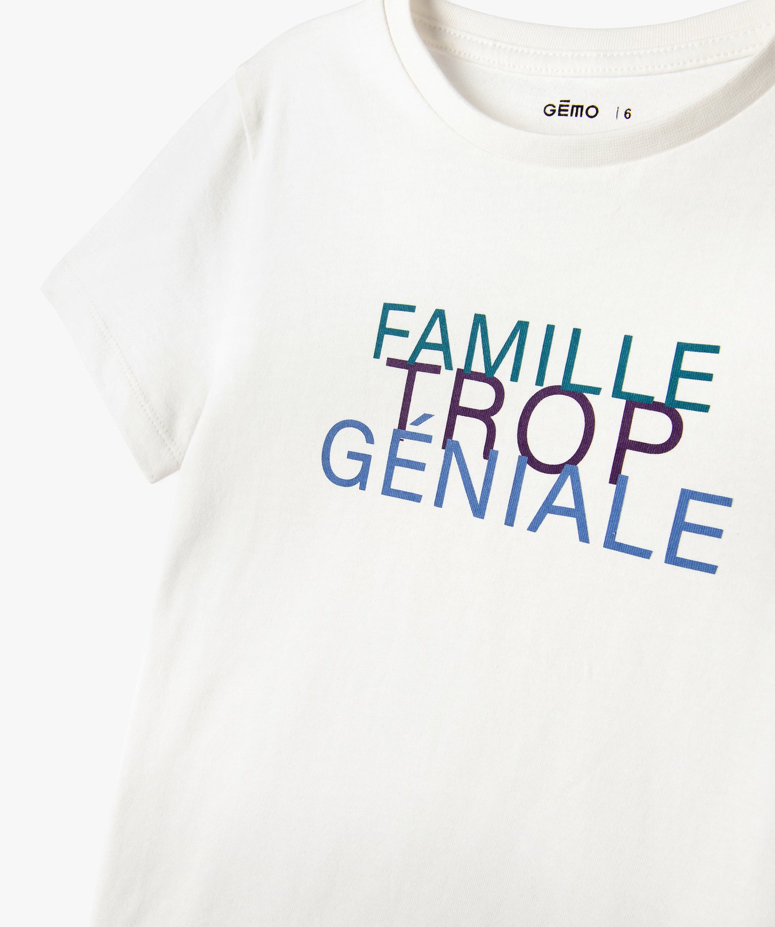 Tee-shirt à manches courtes Garçon avec message famille ecru | GEMO