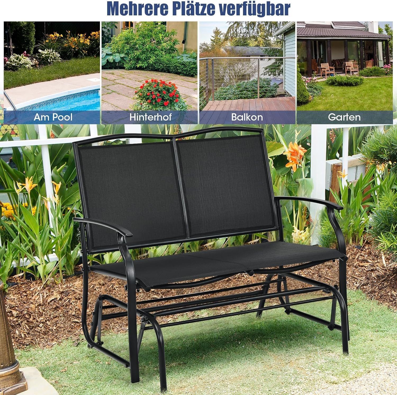 KOMFOTTEU Gartenbank Schaukelbank, 2-Sitzer, bis 180kg, 105 x 71,5 x 93 cm