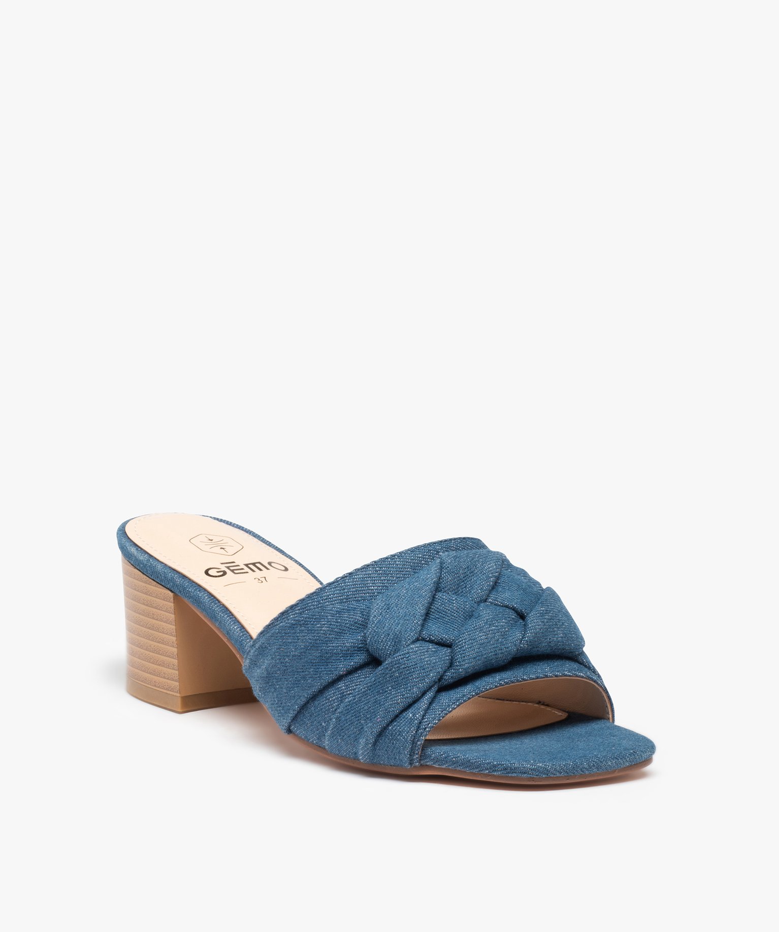 Mules femme à talon dessus tressé en denim denim | GEMO