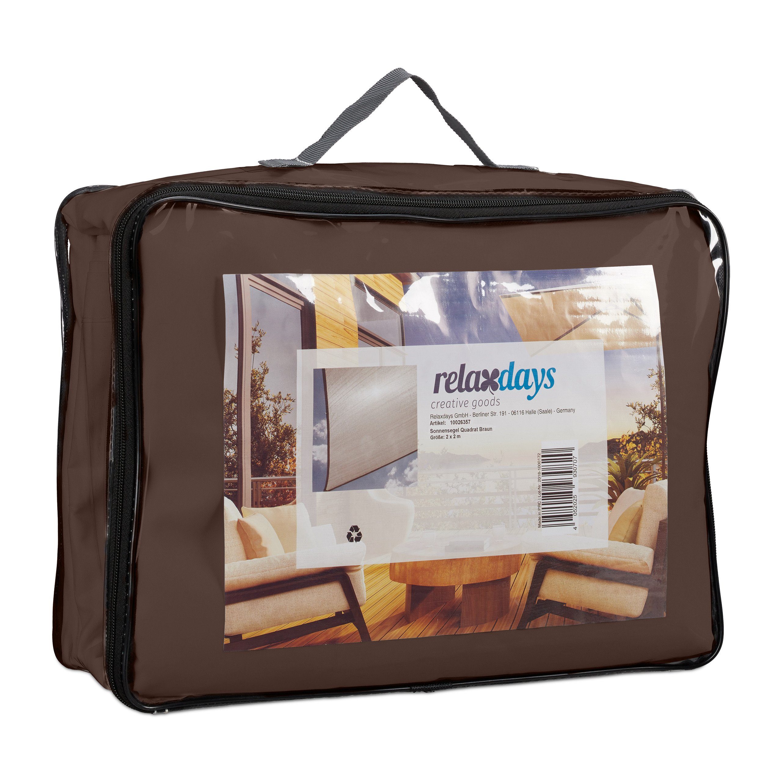 relaxdays Sonnensegel Sonnensegel Quadrat in Braun, 2 x 2 m