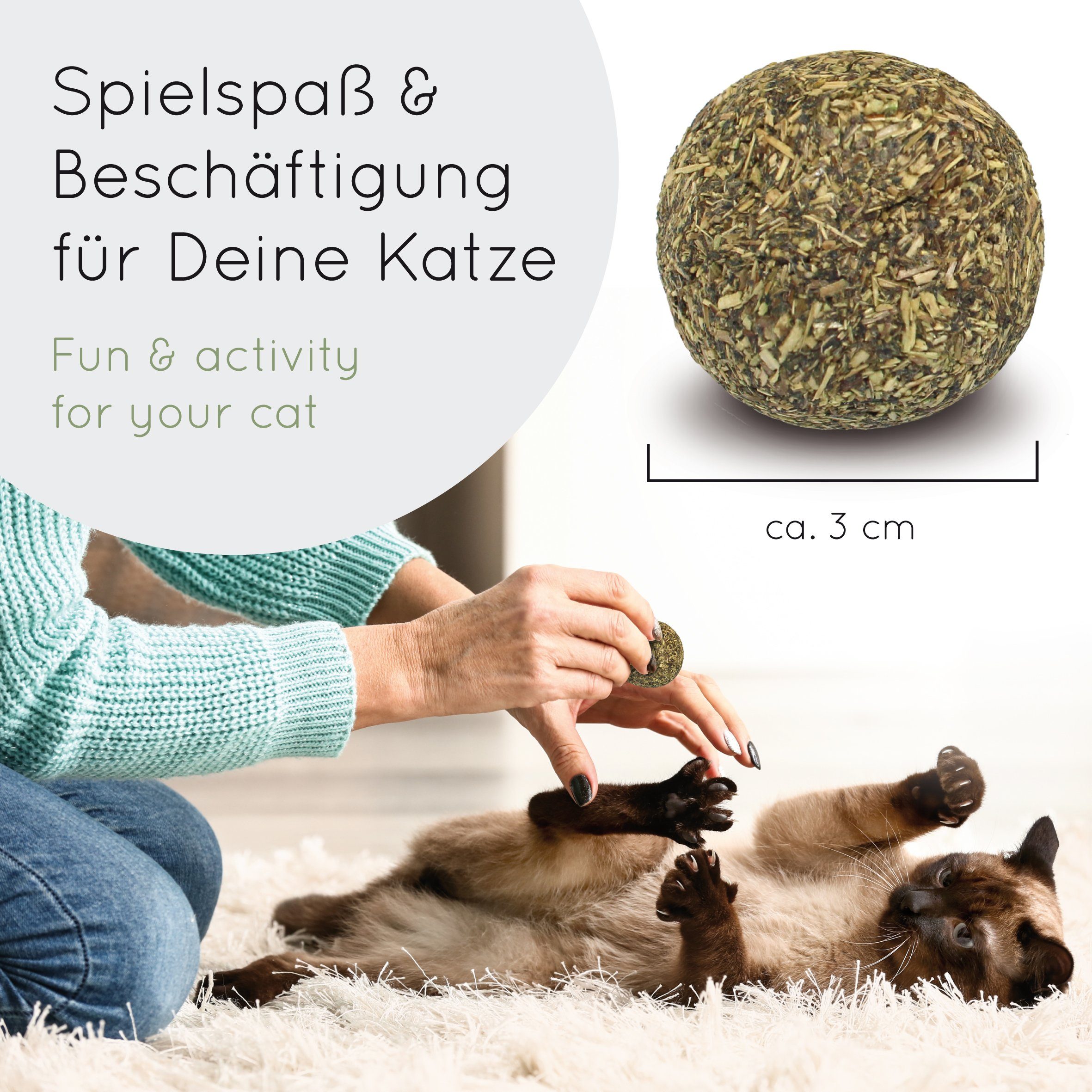 KaraLuna Tier-Beschäftigungsspielzeug 3x Katzenminze Bälle I Catnip Balls Minze Katze, Katzenminze, Getrocknete und gepresste Katzenminze