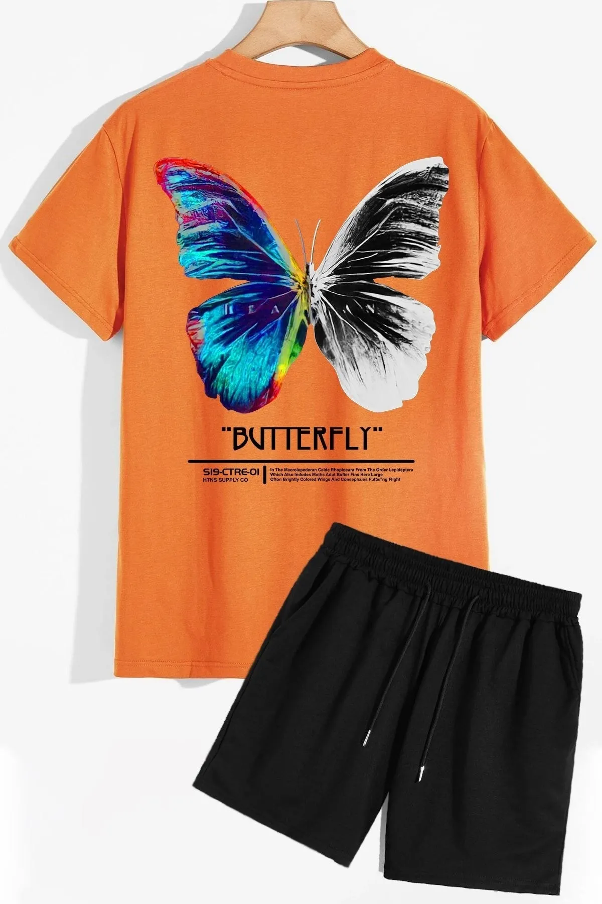 trendypassion  Shorts-T-Shirt-Trainingsanzug-Set mit Schmetterlings-Rückendruck