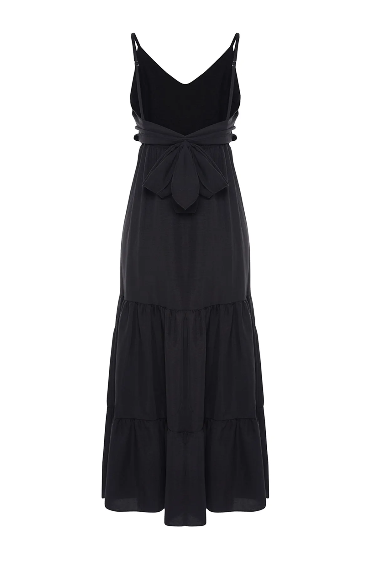 Trendyol Collection  Schwarzer Rock, Volant-Rückenband, detailliertes Träger-Minikleid aus Webstoff TWOSS23EL00027