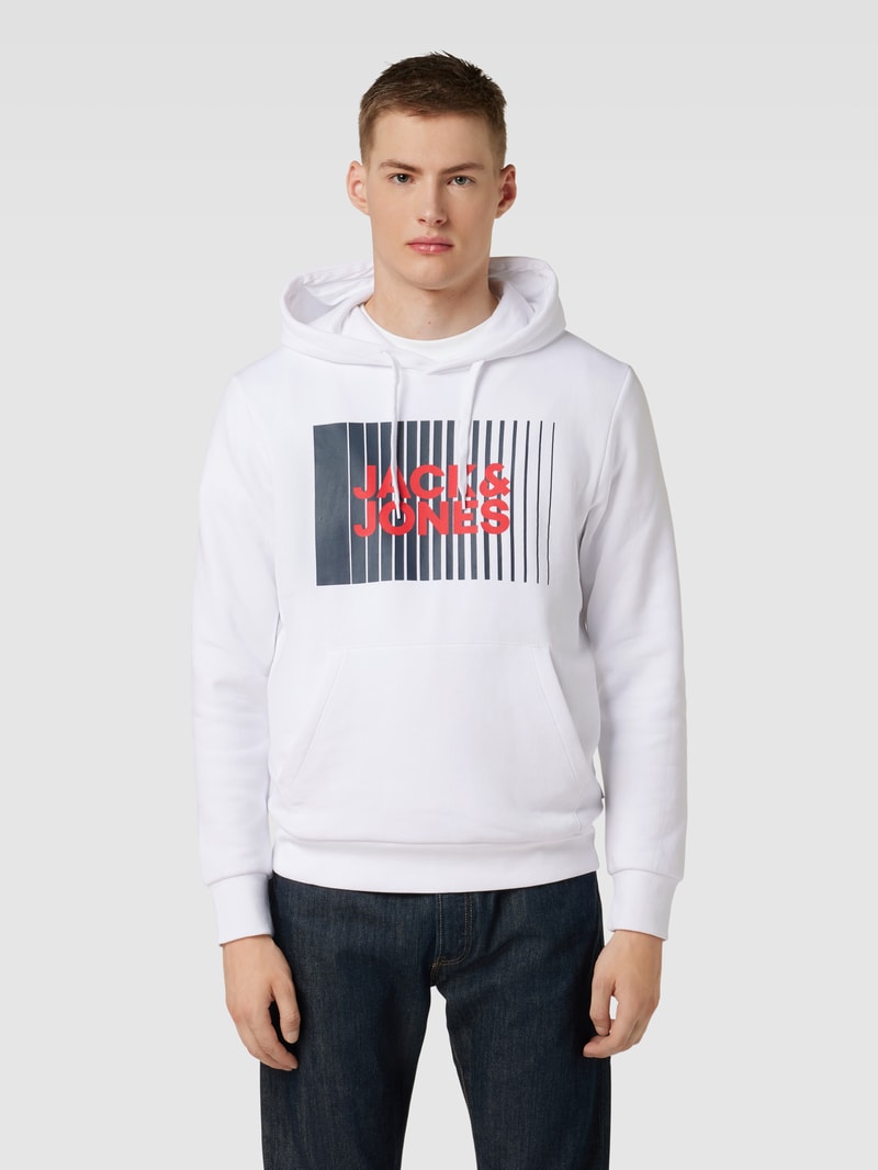 Hoodie mit Label-Print Modell 'ECORP' in weiß