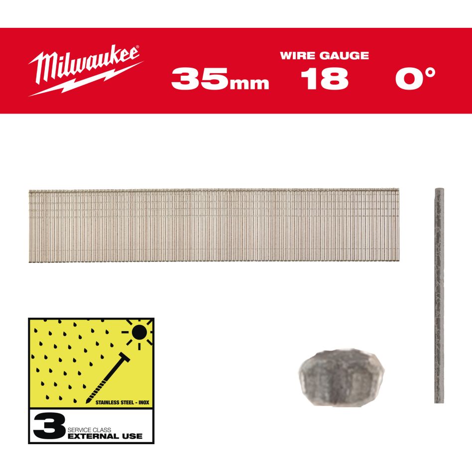 Milwaukee Accessories 4932498745 Brad čavli, 18 gauge, tanka glava Nehrđajući čelik 18G / 35 mm / SC3 - 5.000 kom