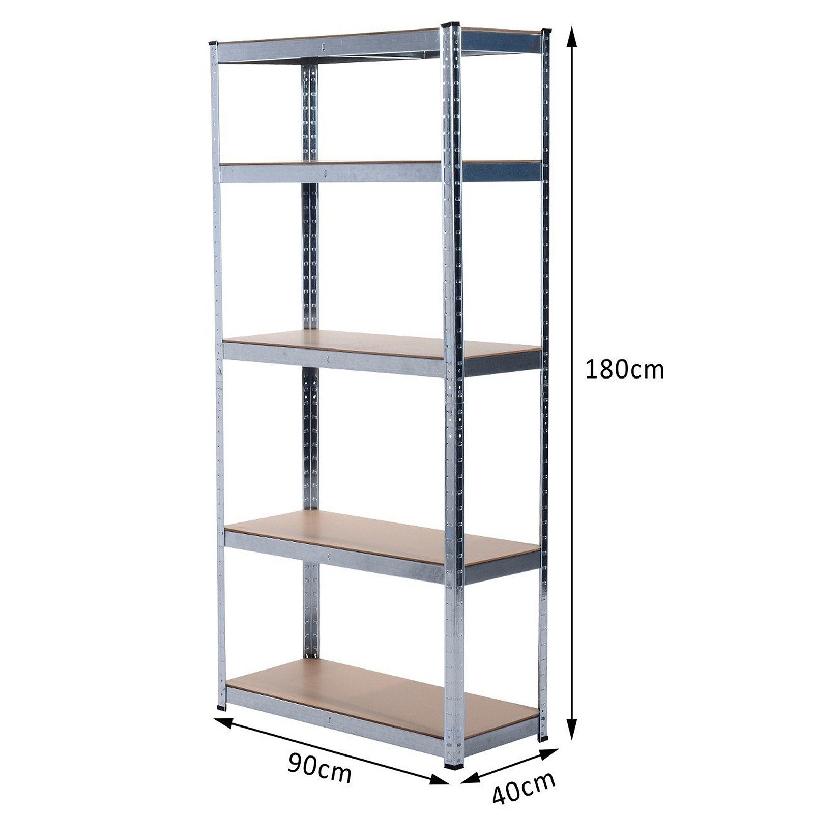 Grafner Schwerlastregal Lagerregal 180x90x40 cm mit 5 Böden max. 875 kg Metall verzinkt, Stck, Kellerregal Steckregal Werkstattregal TÜV / GS geprüft