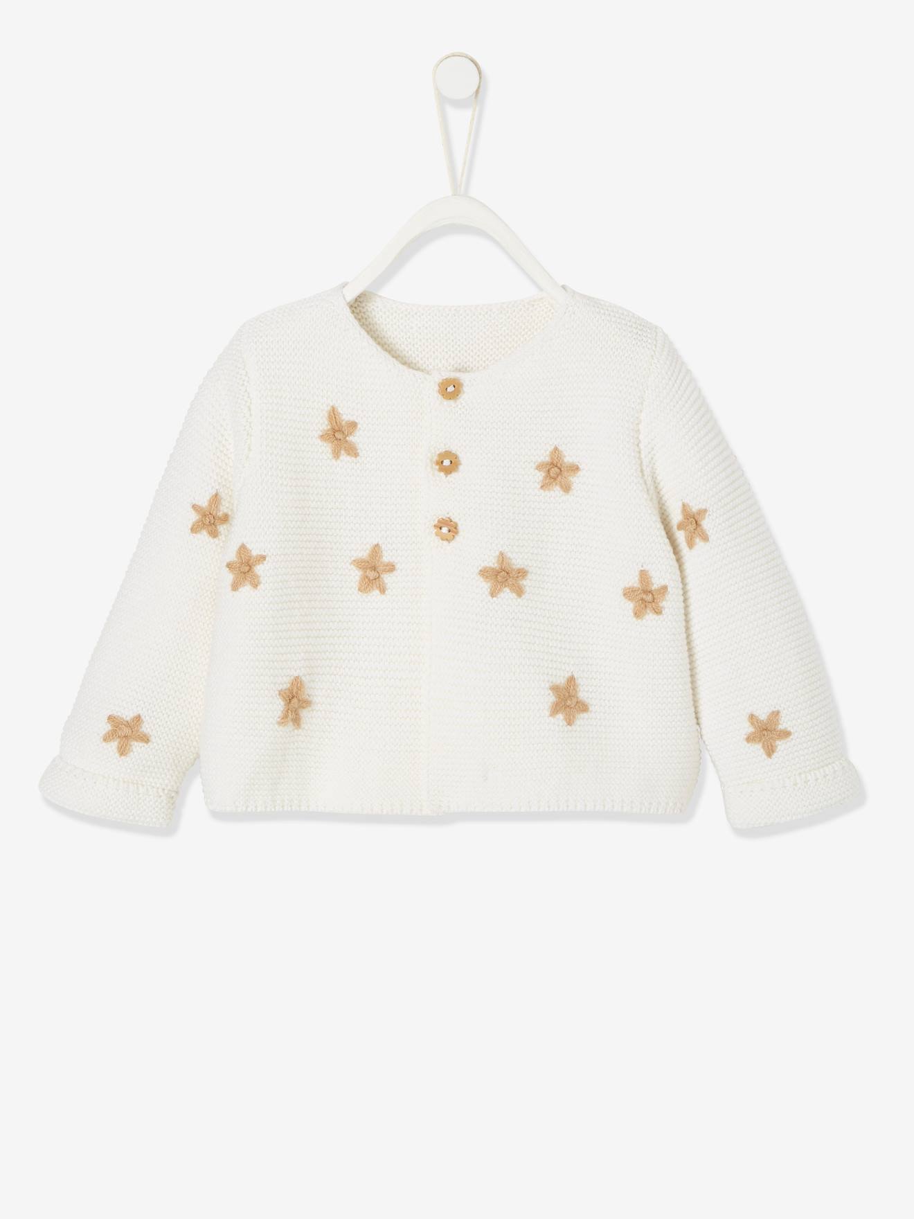 Ensemble cardigan brodé + robe en molleton + collant bébé caramel imprimé