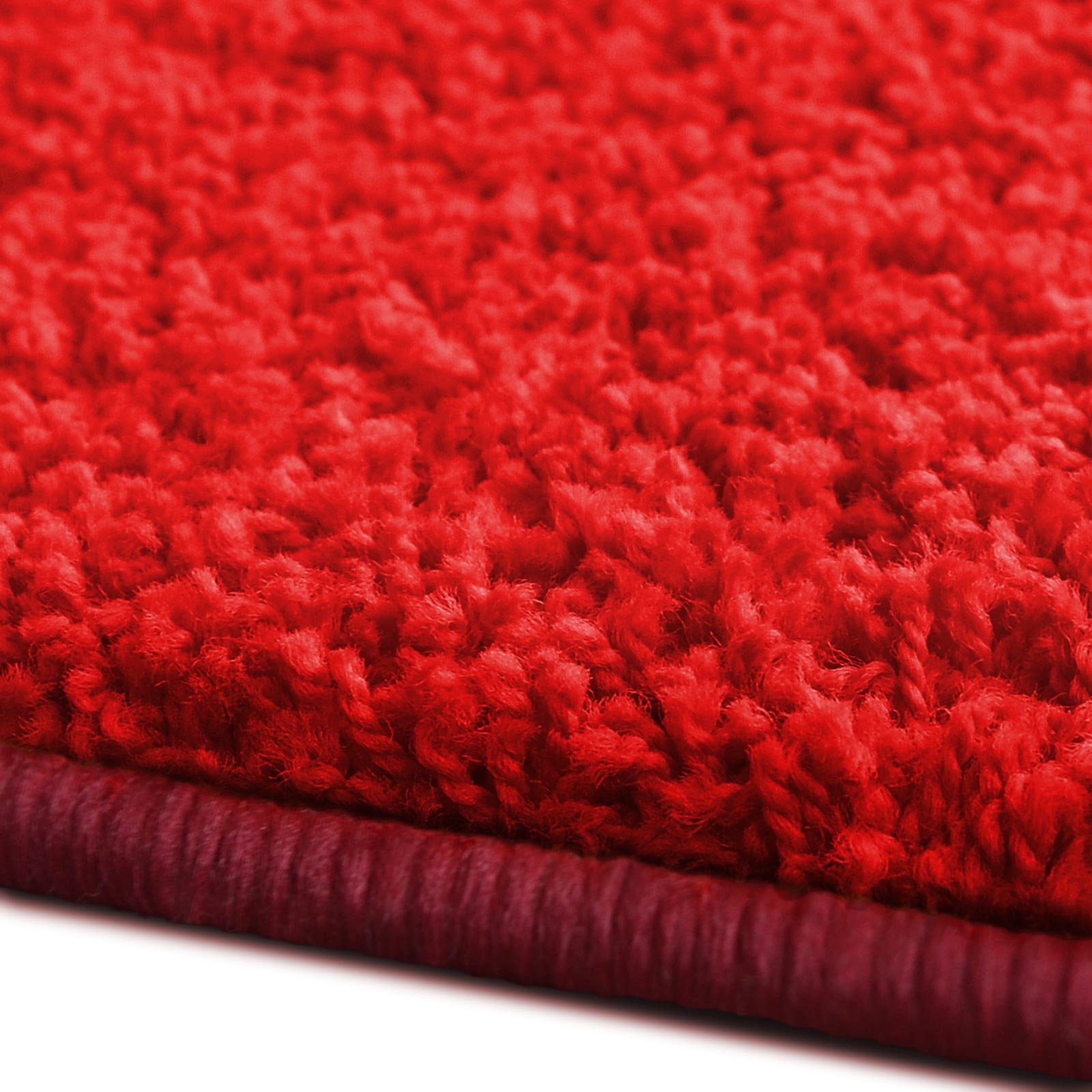 Hochflor-Bettumrandung Barcelona Rot, 3 Größen, Teppichläufer, ideal im Schlafzimmer Floordirekt, Höhe 22 mm, (3-tlg), Shaggy