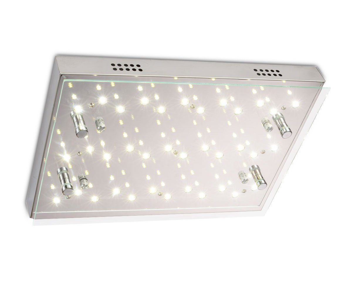 Lewima LED Deckenleuchte Boomer, aus Glas und polierten Edelstahl flach 25x35cmx6cm 18W, Warmweiß, Silber, auch für Bad Zone 3