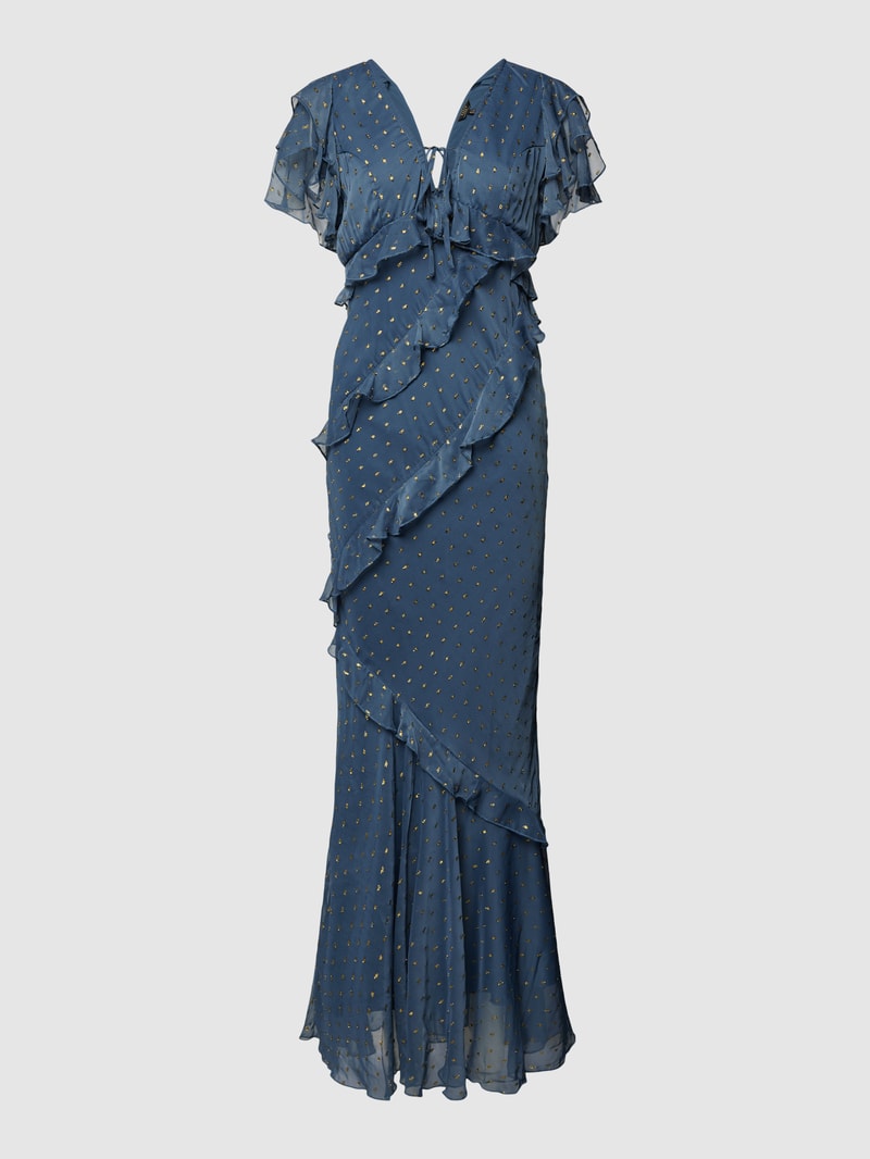 Maxikleid mit Volants und Schnürung in graphit