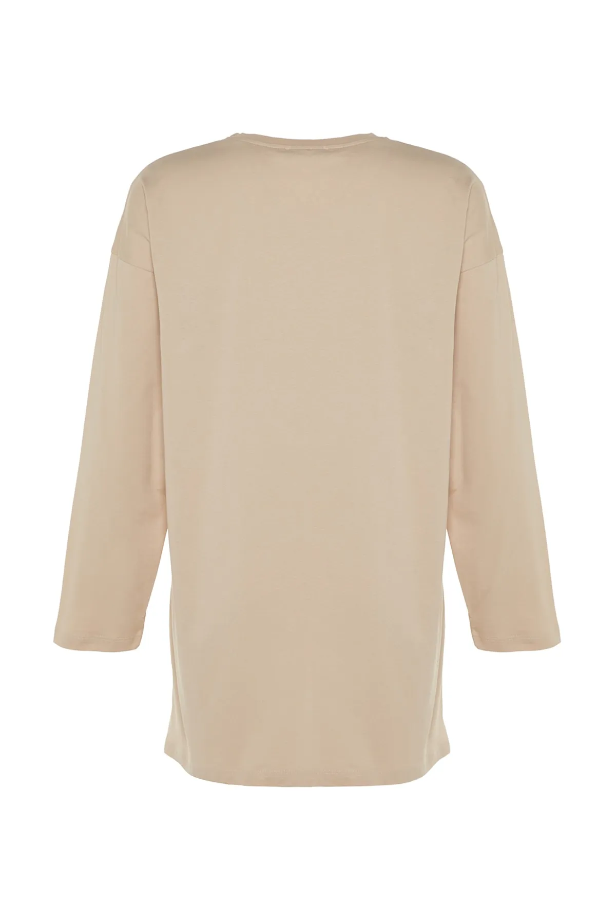 Trendyol Modest  Beiges langärmliges Strick-T-Shirt mit Aufdruck TCTSS23RT00004