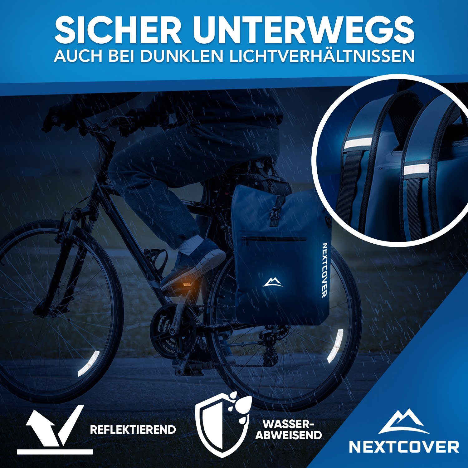 Nextcover Fahrradtasche NEU 3in1 Fahrradtasche für Gepäckträger - Fahrradrucksack wasserdicht