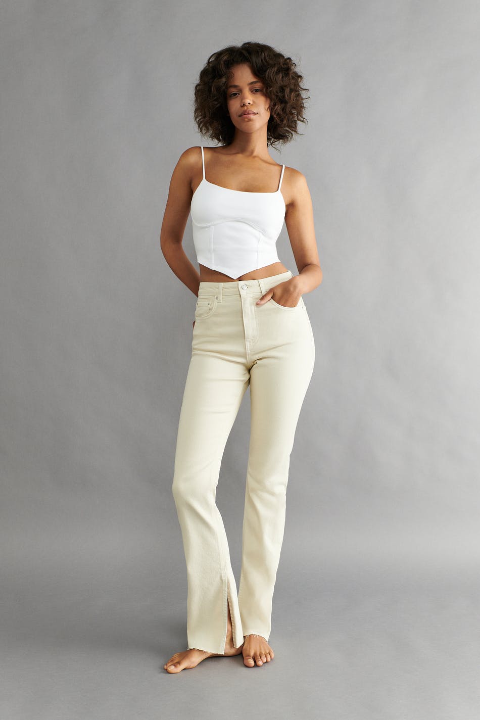 High waist slit jeans