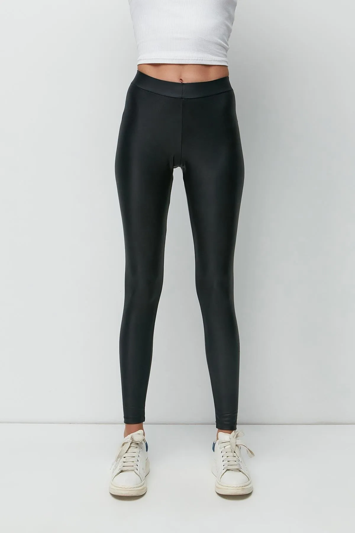 C&City  Lederleggings mit hoher Taille 9414 Schwarz