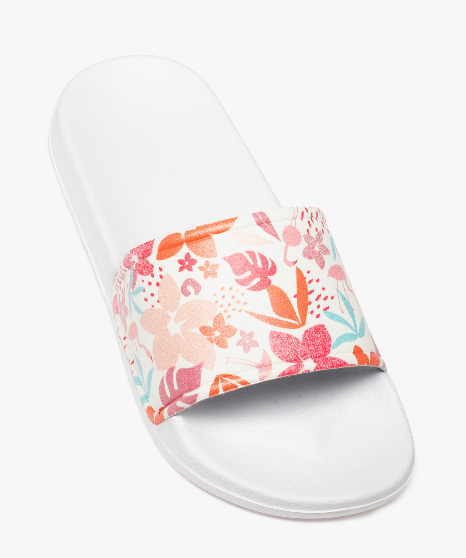 Mules de piscine fille à bandeau imprimé fleurs blanc | GEMO