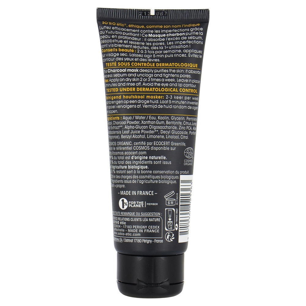 LÉA NATURE SO BiO étic Masque charbon purifiant, Clean'Yuzu Masque