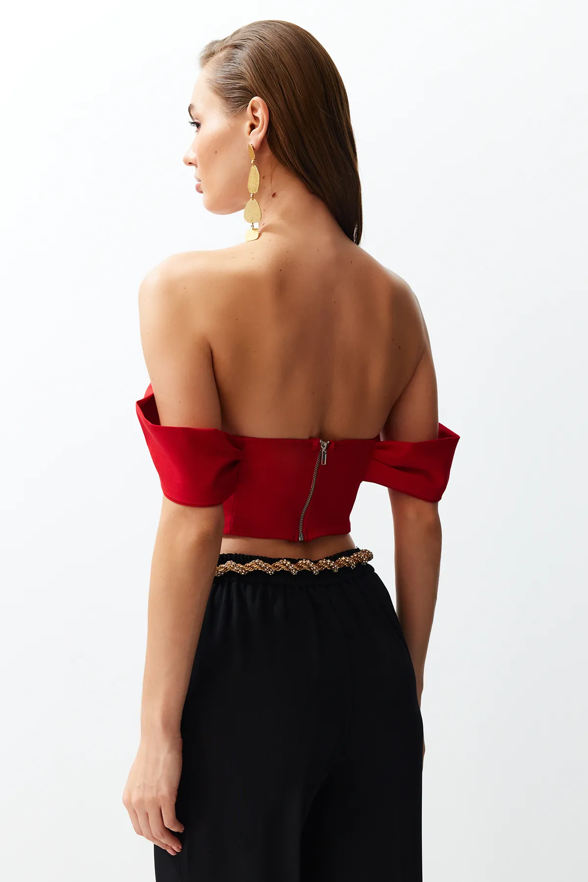 Trendyol Collection  Rotes gewebtes Bustier mit Carmenkragen