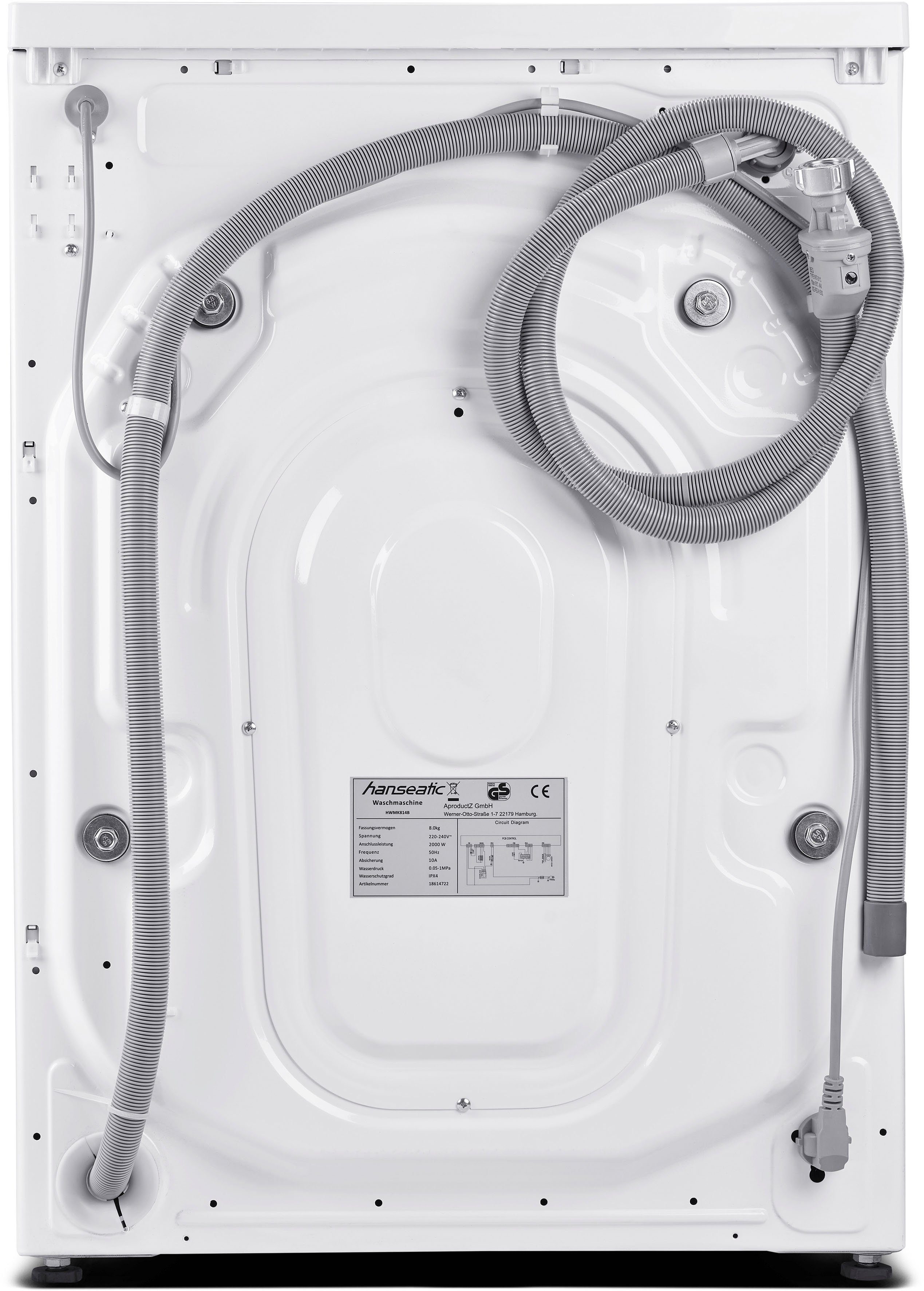 Hanseatic Waschmaschine HWMK814B, 8 kg, 1400 U/min, Nachtwaschprogramm, AquaStop, Dampfoption