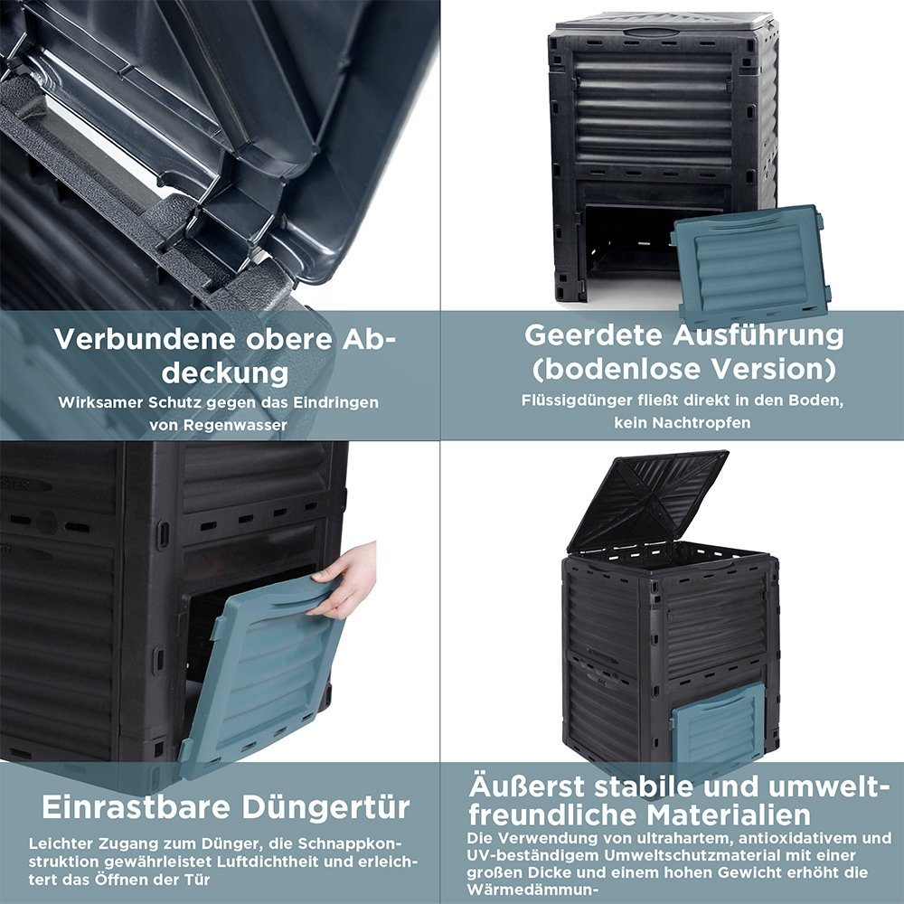 Mucola Thermokomposter Komposter Schnellkomposter 300L Garten Balkon Kompostbehälter Behälter, BxTxH: 61x61x83 cm, 300 l, (Stück, 1 St), Schiebetür