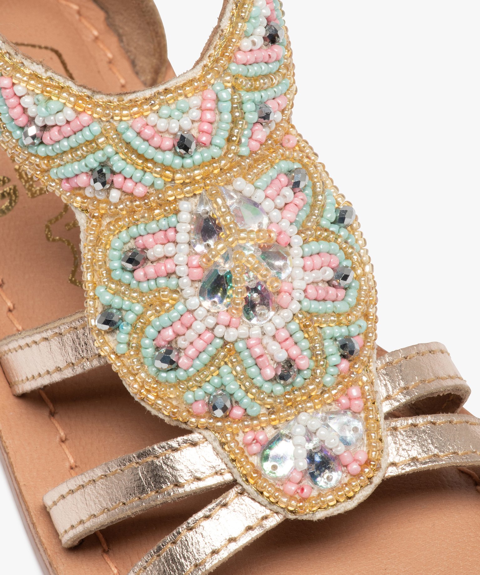 Sandales fille zippées dessus orné de perles et strass or | GEMO