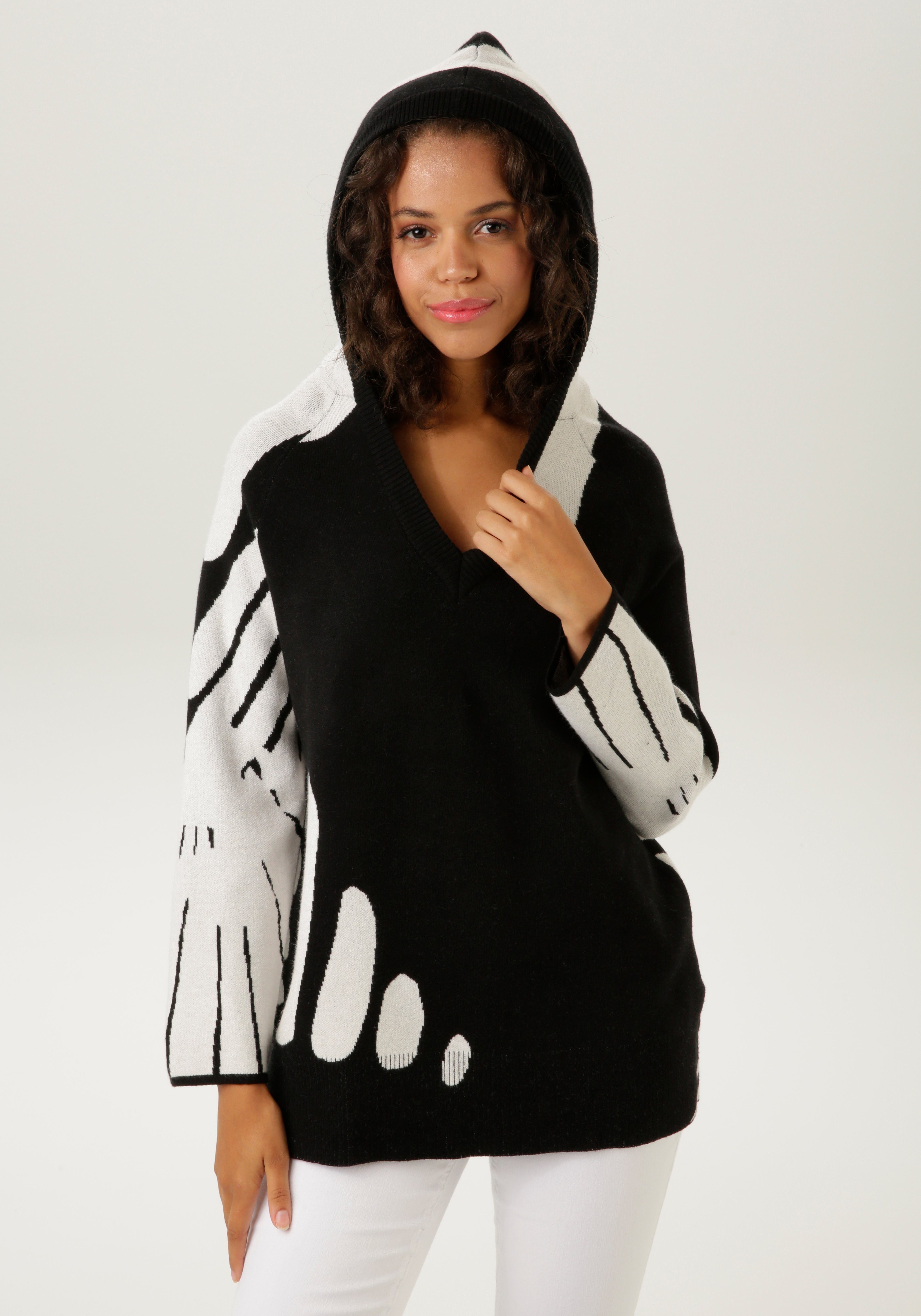 Aniston CASUAL Strickpullover mit Kapuze und V-Ausschnitt - NEUE KOLLEKTION