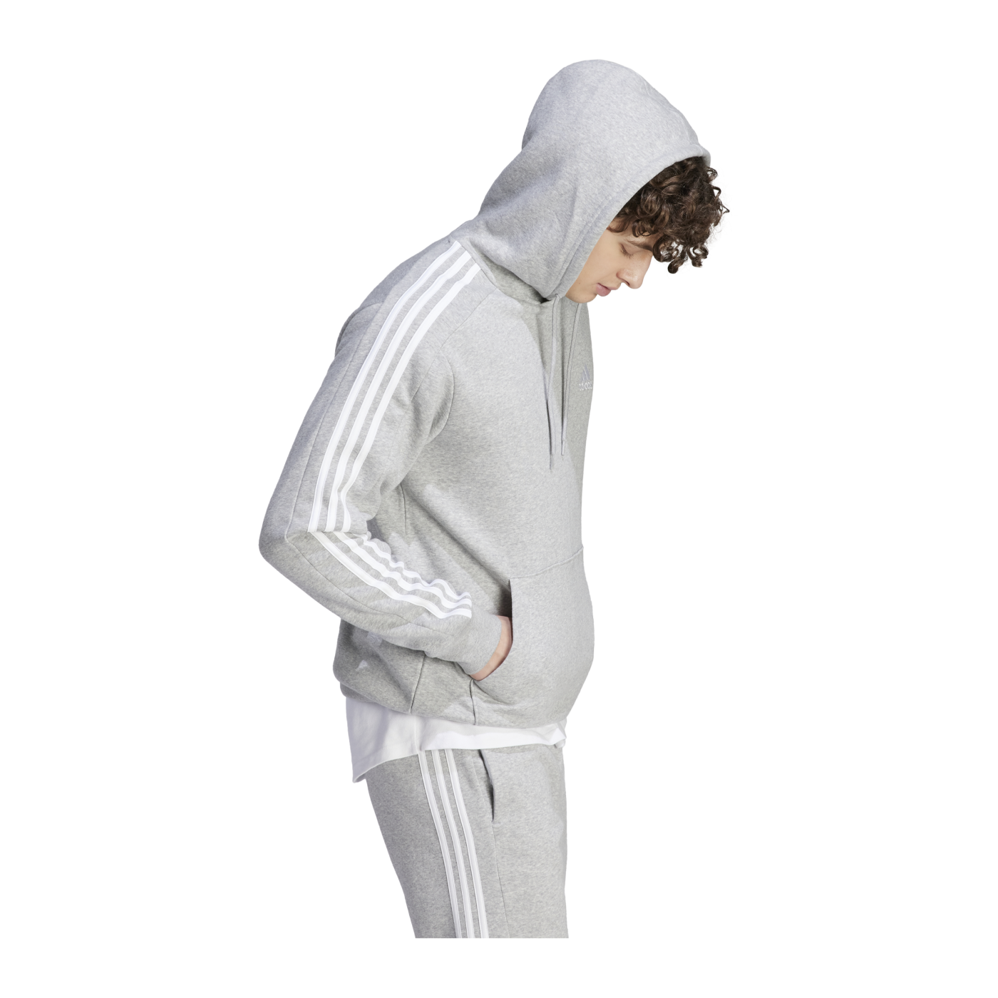 adidas Essentials 3S Fleece Hoody Grau