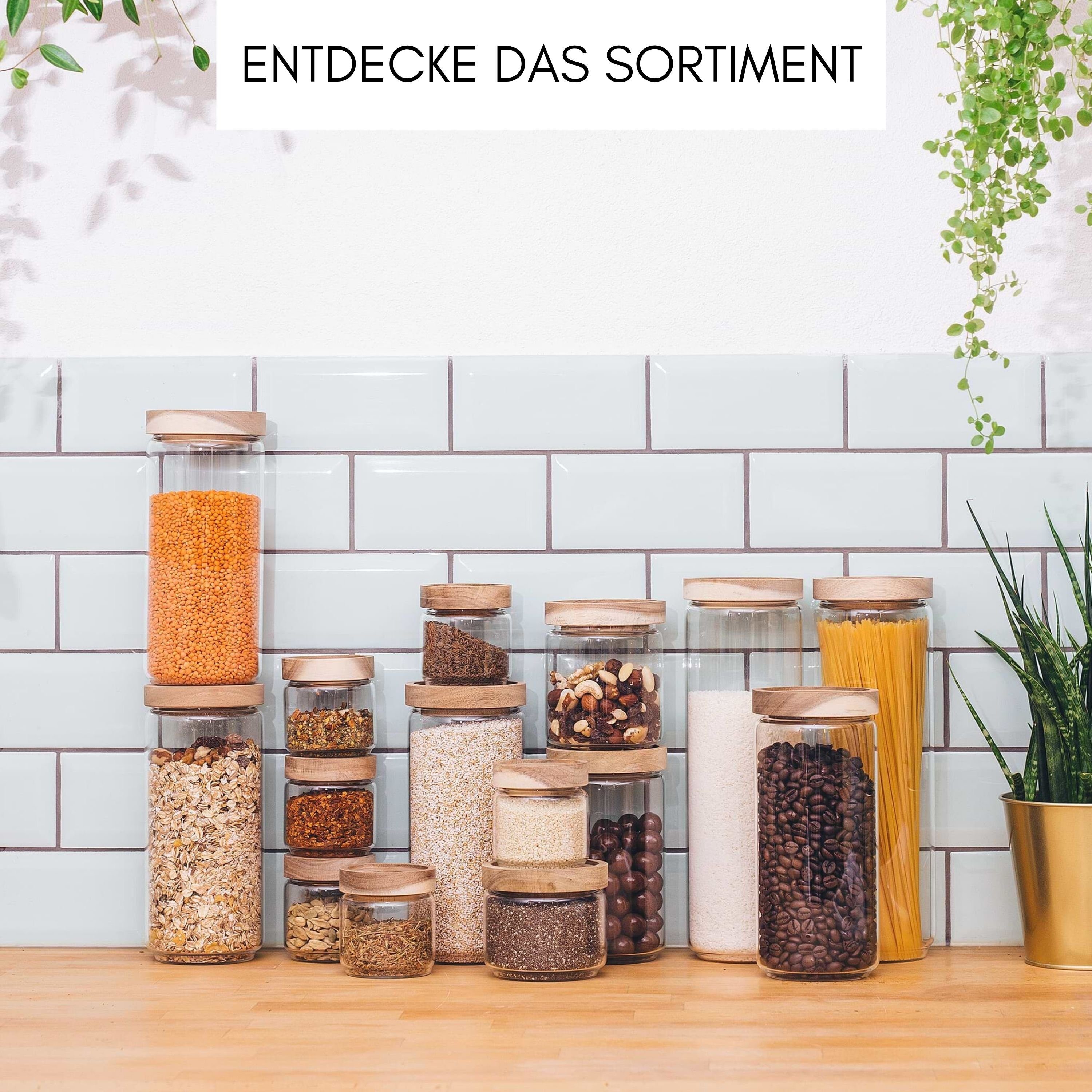 Econovo Vorratsglas, (Set, 6-tlg., stapelbar & luftdicht), Vorratsgläser mit Deckel für Lebensmittel groß & klein
