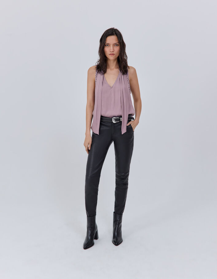 Top lavande fluide à col lavallière Femme