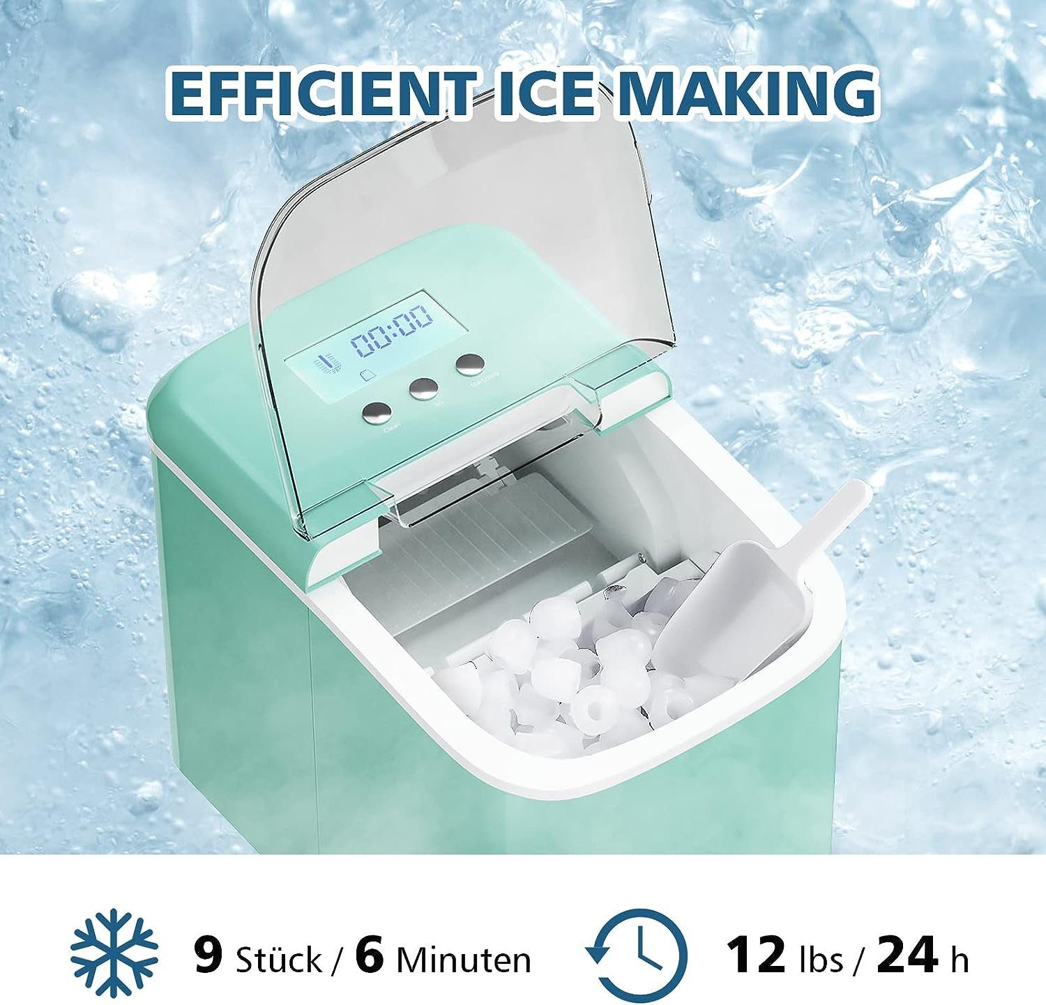KOMFOTTEU Eiswürfelmaschine, mit LCD-Display, 2,1 Liter Wassertank, 12 kg in 24 Std