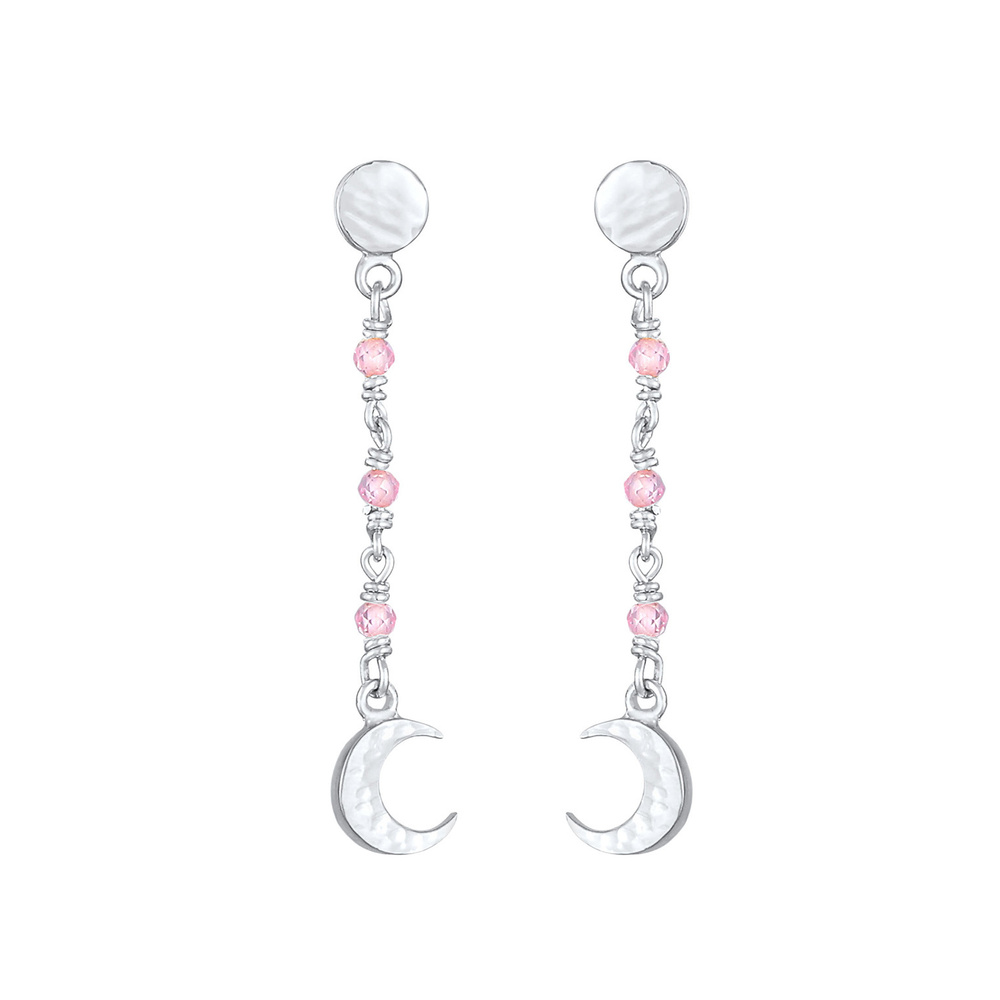 Elli Elli Boucles d'Oreilles Structure de plaque de lune pour dames avec quartz rose e Boucles d'oreilles