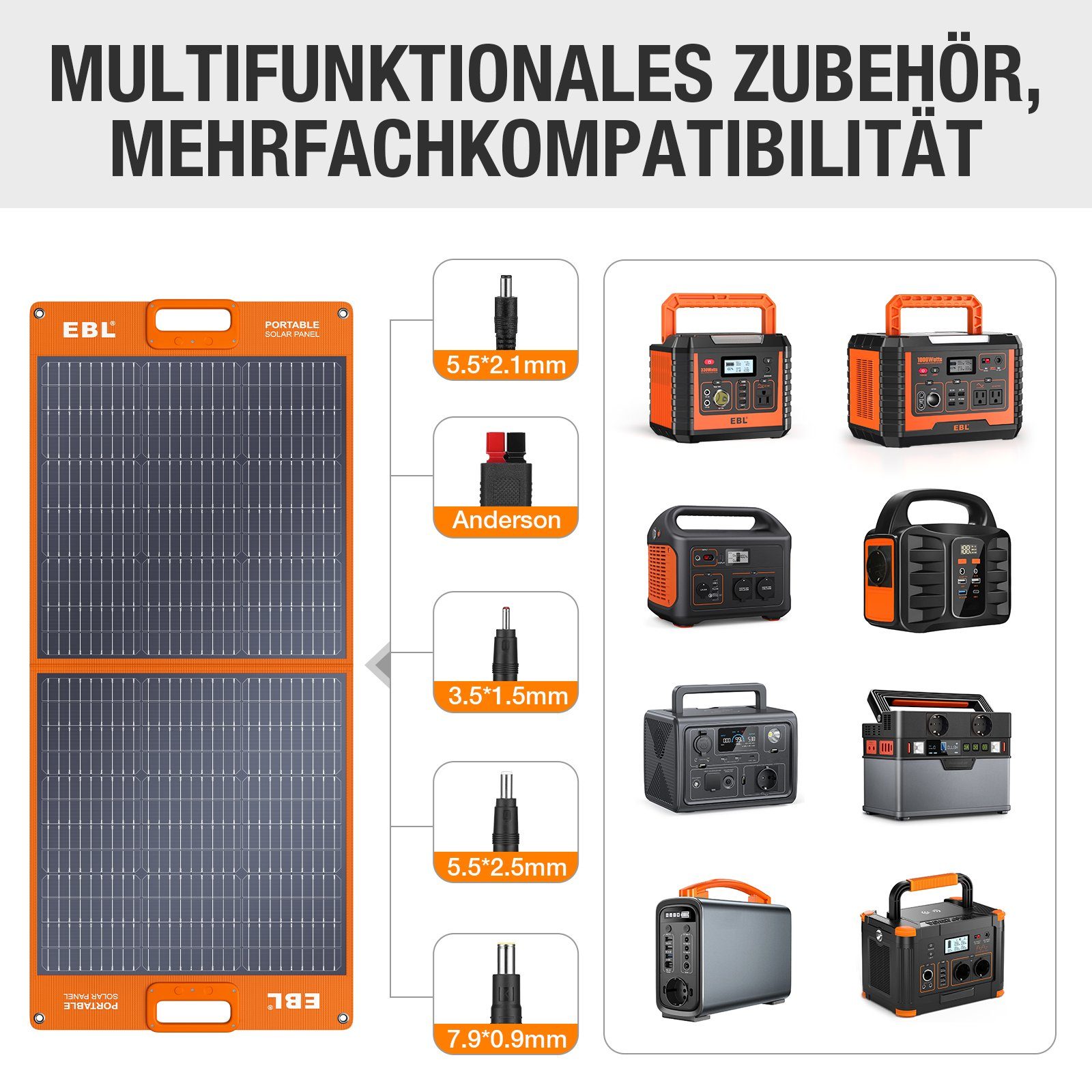 EBL Solaranlage Faltbares 100W Solarmodul, Monokristallin, für Powerstation, 100,00 W, Monokristallin, (1-St)