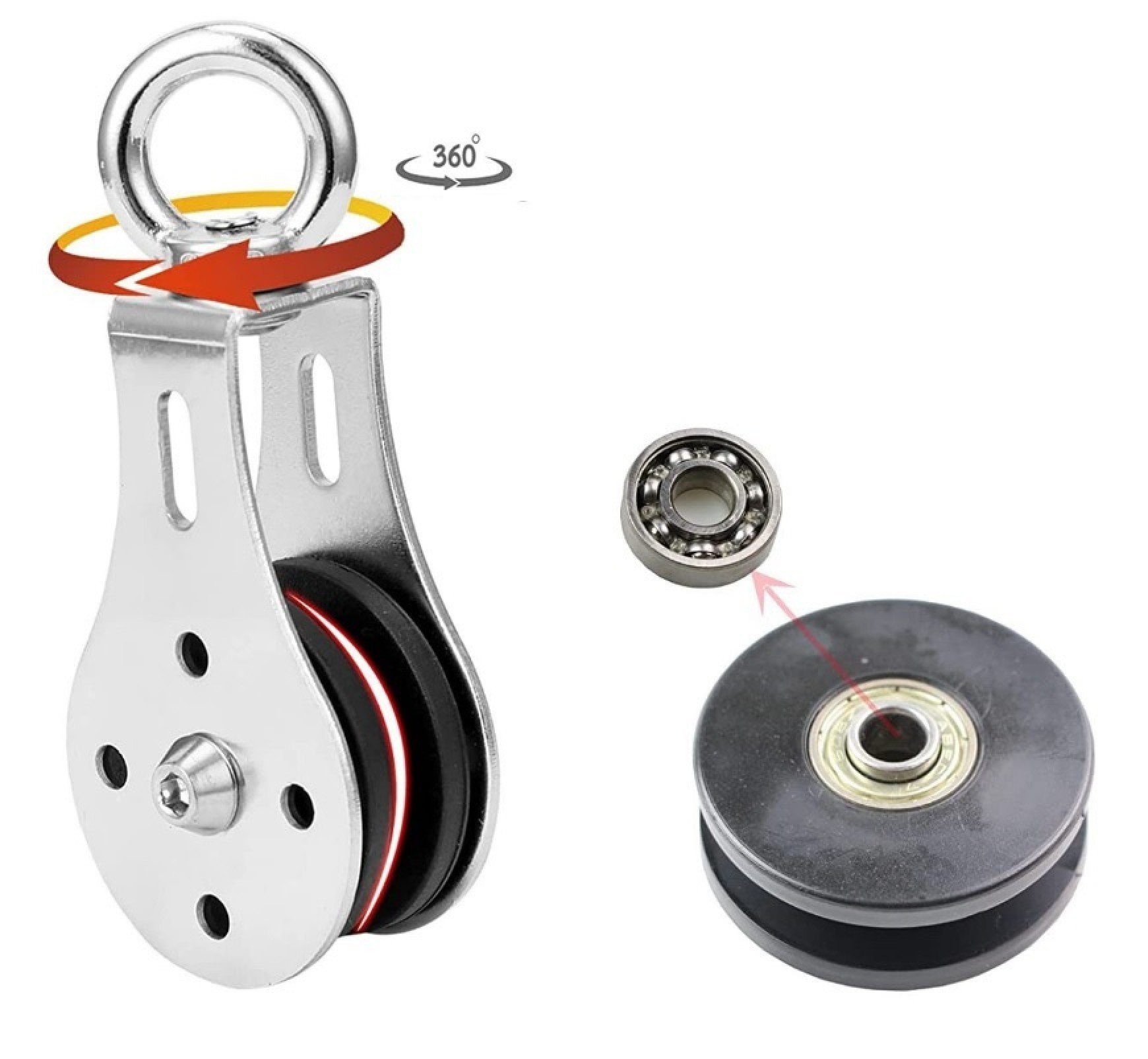 BAYLI Kurzhantel 55mm Seilrolle mit U Haltebügel, Umlenkrolle, Drahtseilrolle 360°