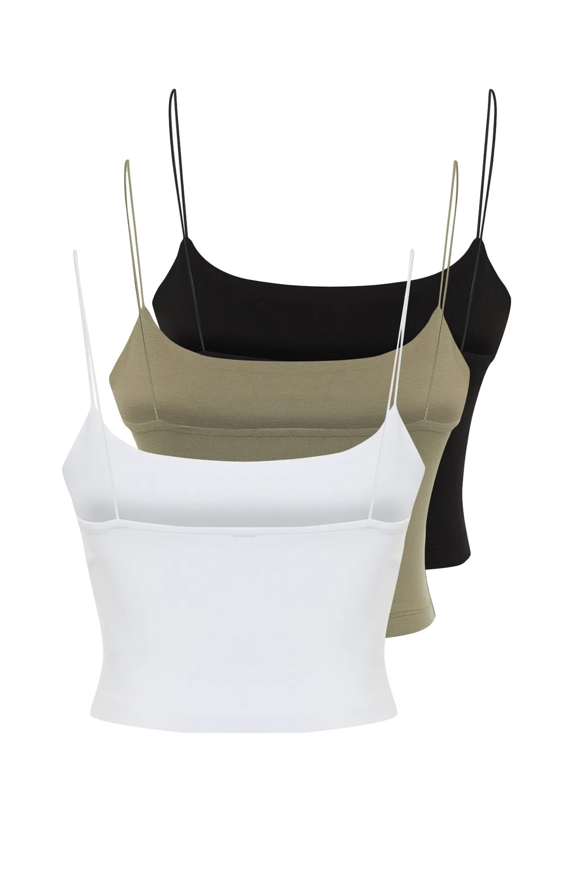 Trendyol Collection  Schwarz-weiß-mehrfarbiges, eng anliegendes, bauchfreies, dehnbares Strick-Tanktop mit Spaghettiträgern TWOSS24AL00051
