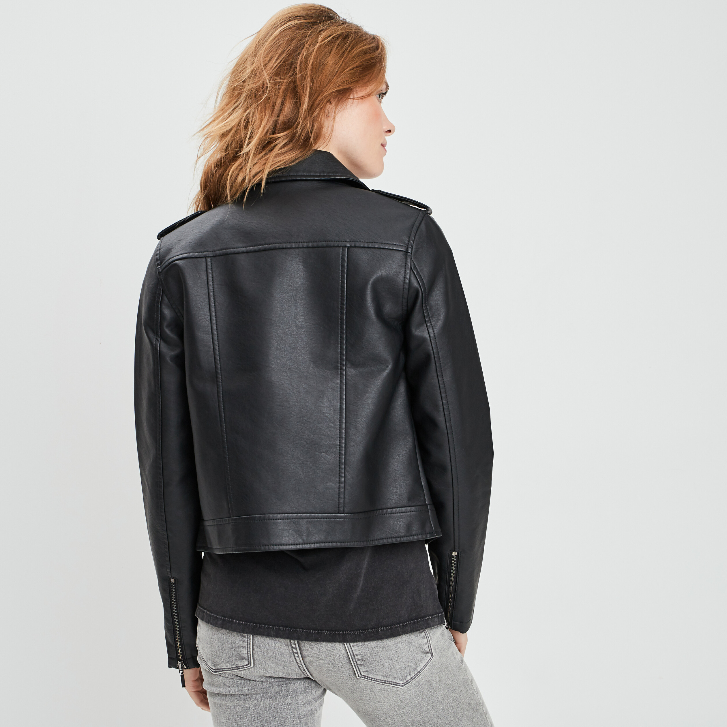 Veste esprit biker simili cuir noir femme | La Halle