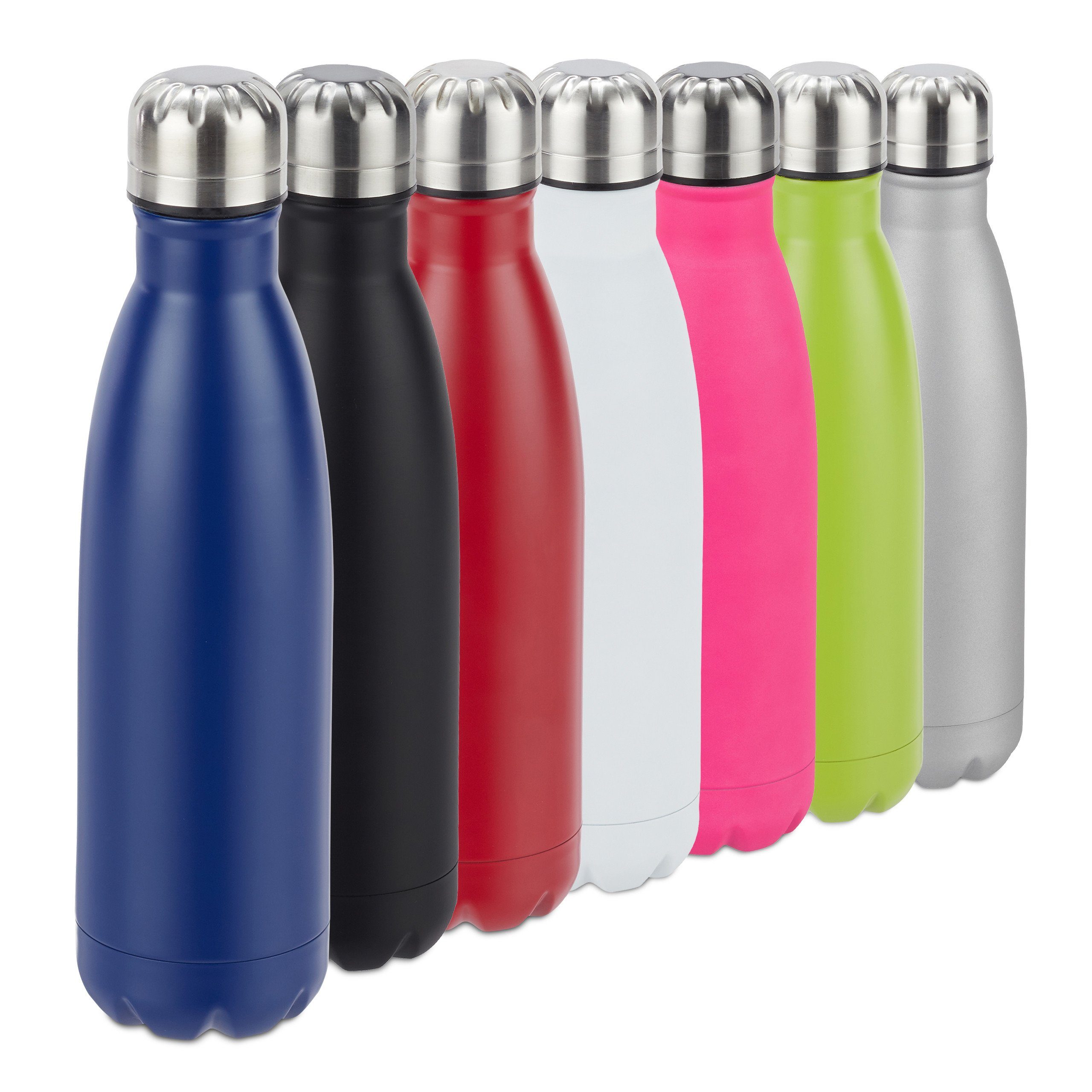 relaxdays Isolierflasche Trinkflasche Edelstahl, Dunkelblau