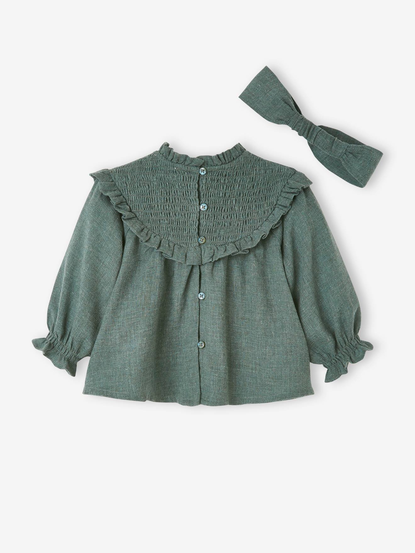 Blouse à smocks bébé et son bandeau assorti lilas
