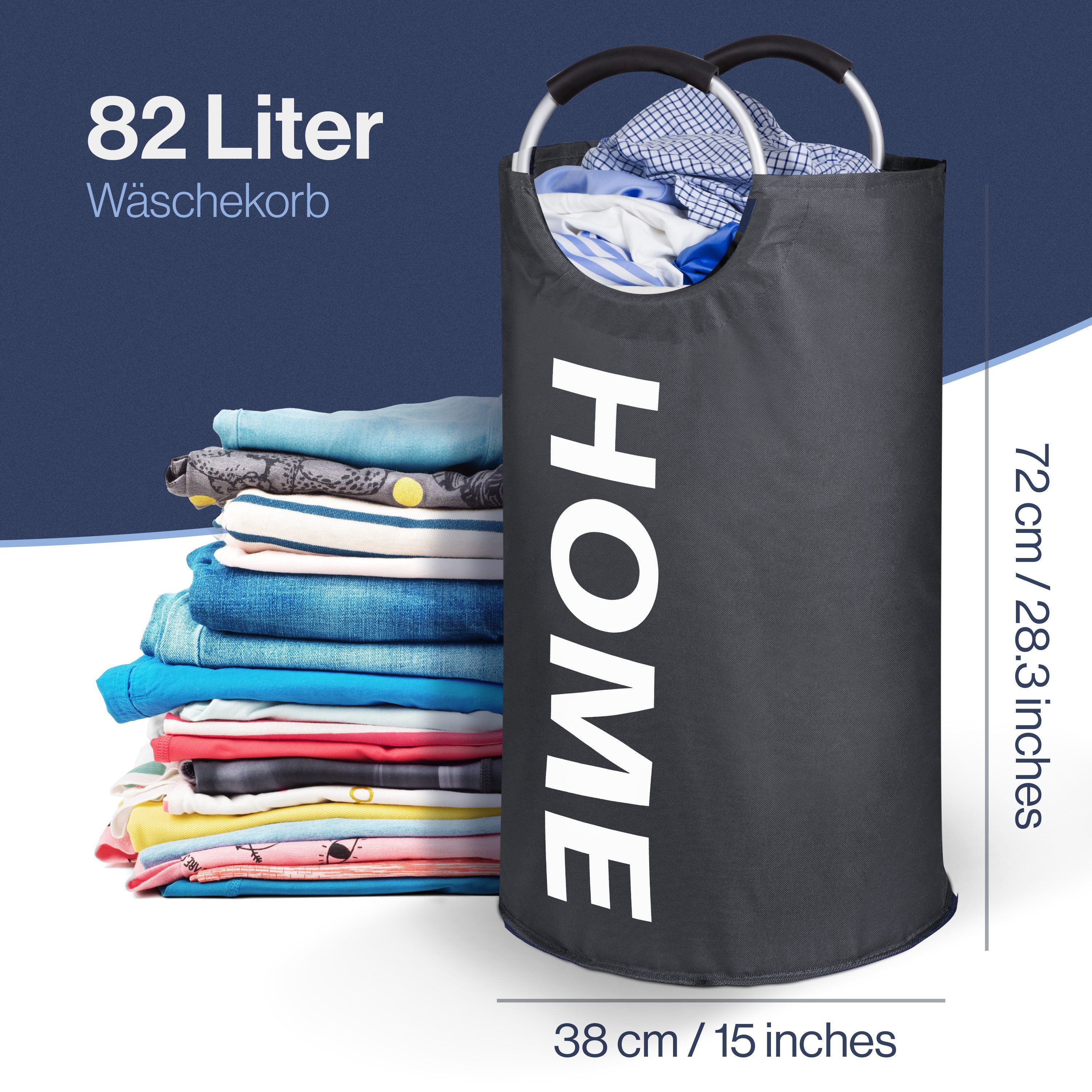 WELLENBORG Wäschetonne & Aufbewahrungskorb 82L Tragbar mit Griff -