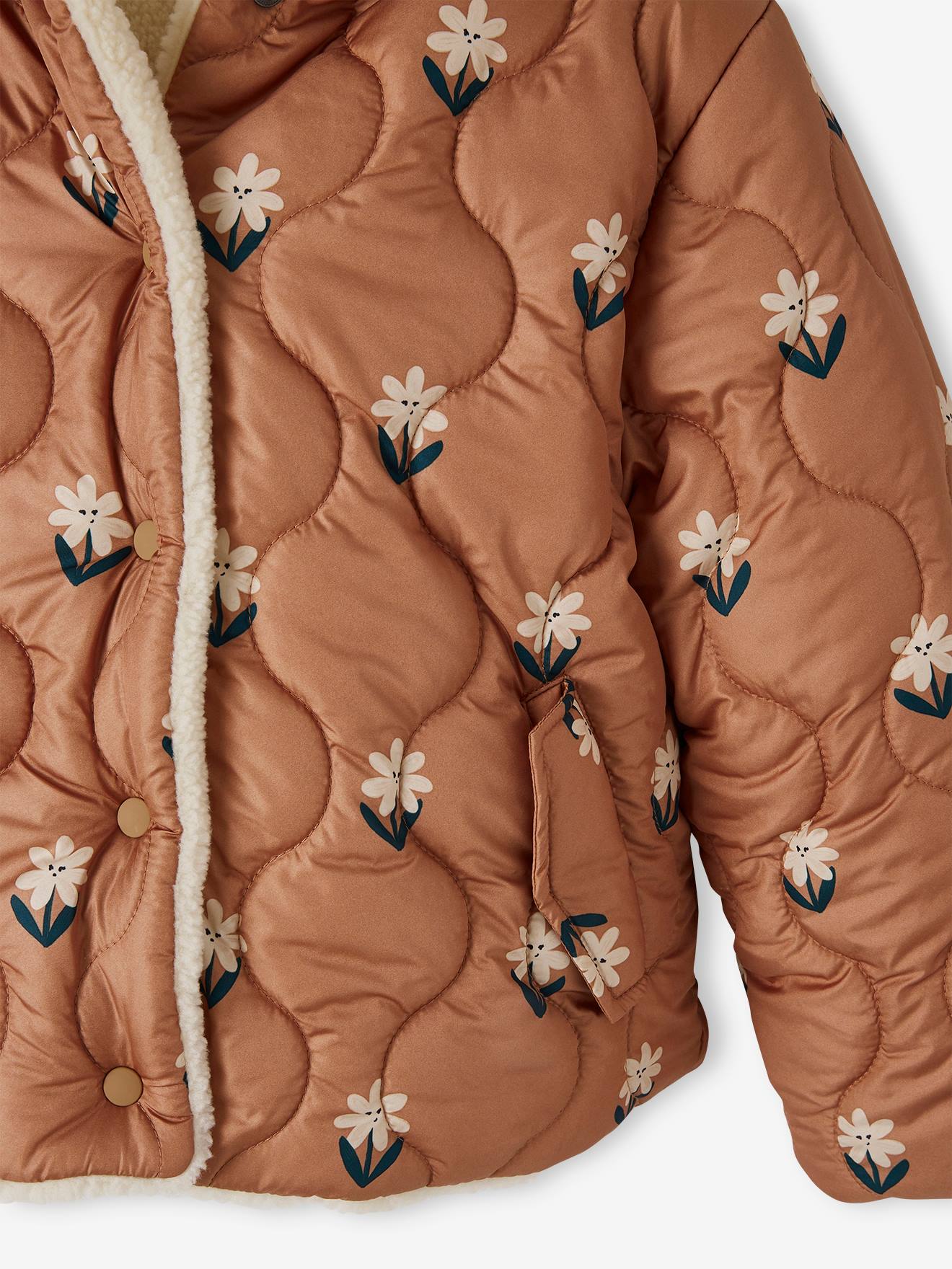 Vertbaudet Wendbare Mädchen Kapuzen-Steppjacke mit Teddyfleece, Wattierung Recycling-Polyester - hellbraun