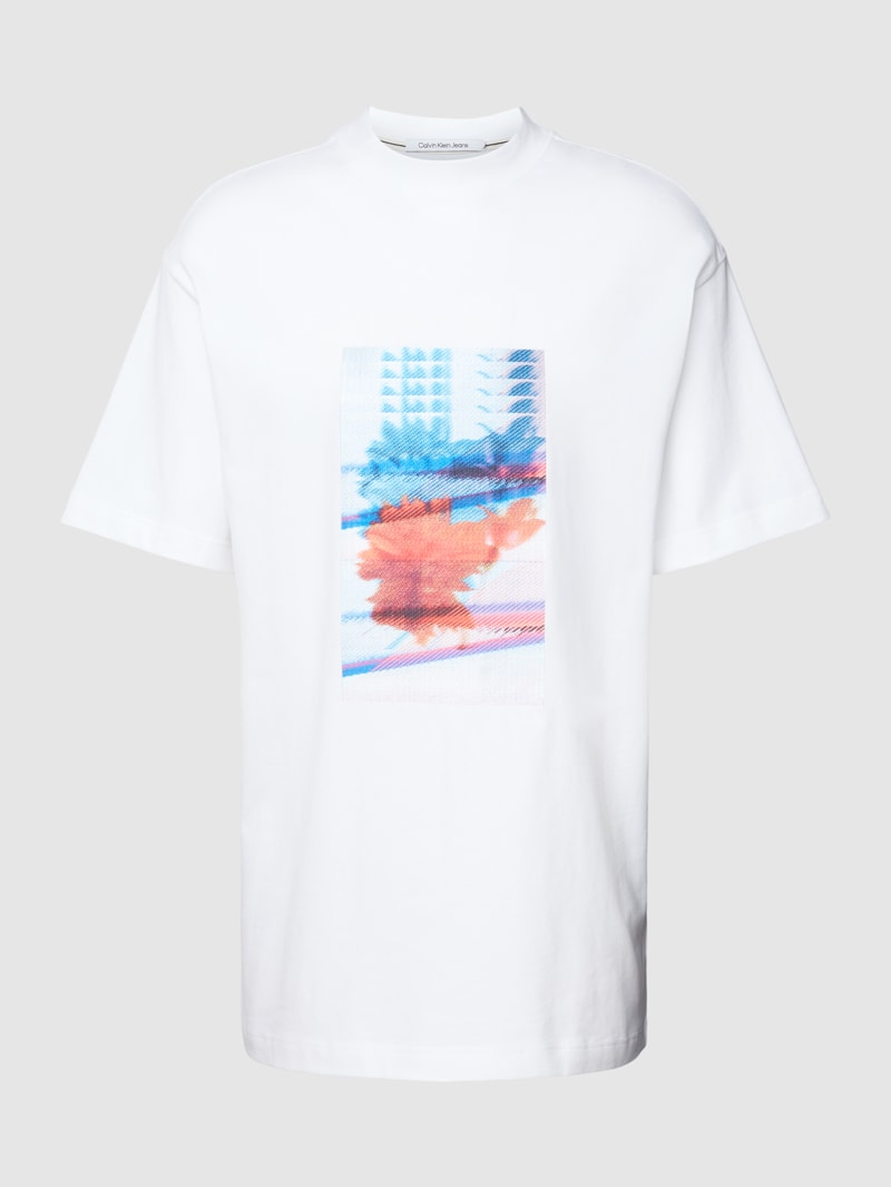 T-Shirt mit Motiv-Stitching Modell 'MOTION' in weiss
