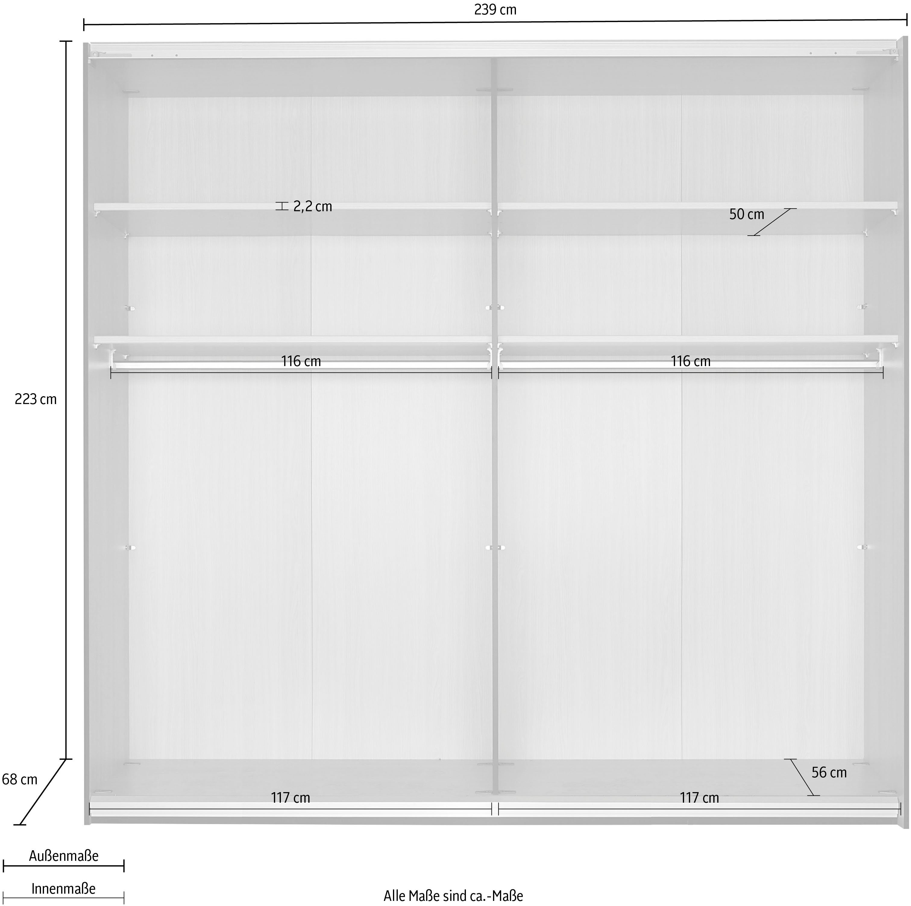 rauch Schlafzimmer-Set Mayla, Set 6-tlg.: Schrank, Bett 180x200 cm, 2 Hängenachttische, 2 Paneele