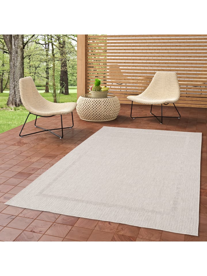 Pergamon In & Outdoor Teppich Natur Valencia Bordüre in Silber günstig kaufen 80 x 150cm