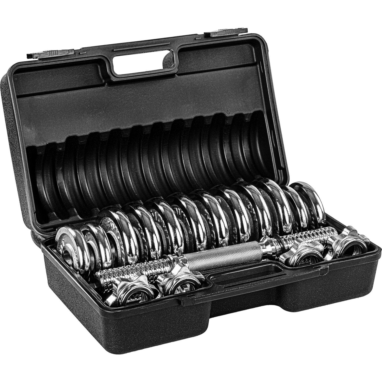 MOVIT Hantel-Set 15kg Kurzhanteln PRO 2er Set im Koffer, (Set, mit Koffer), Stange 30mm Standardnorm, Griff gerändelt, mit Sternverschlüsse