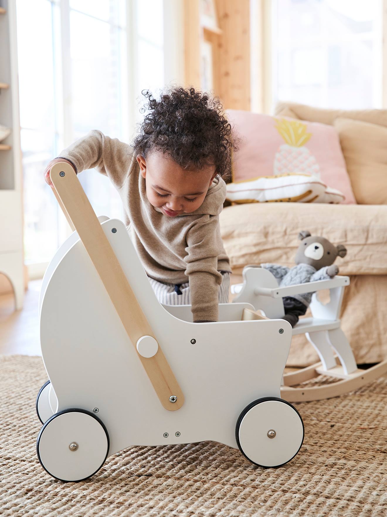 Landau de marche 2 en 1 en bois FSC® blanc