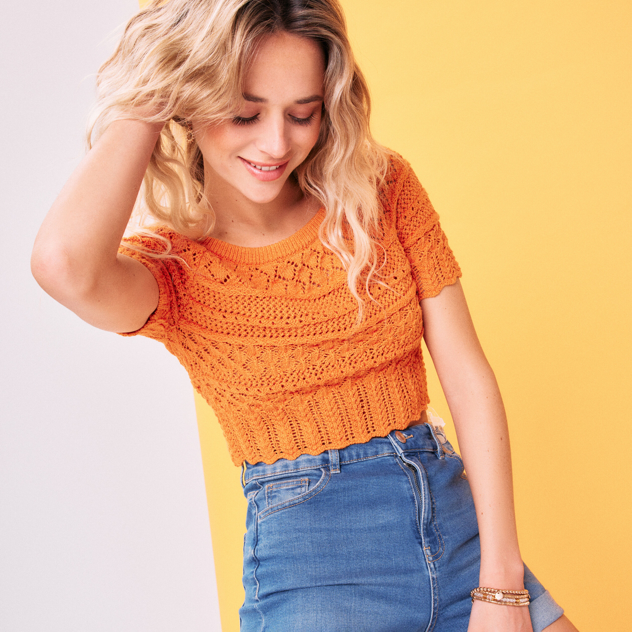 Crop top crochet orange femme | Cache Cache