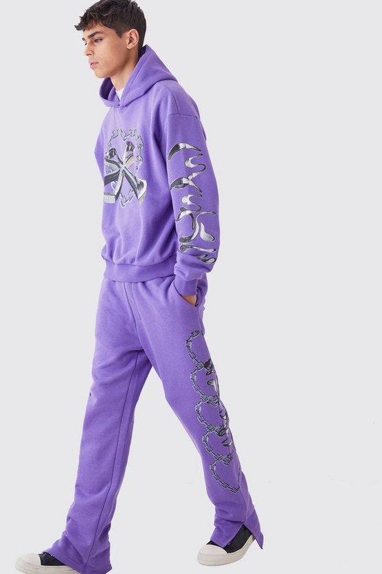 Oversized Boxy Chain Graphic Hooded Tracksuit