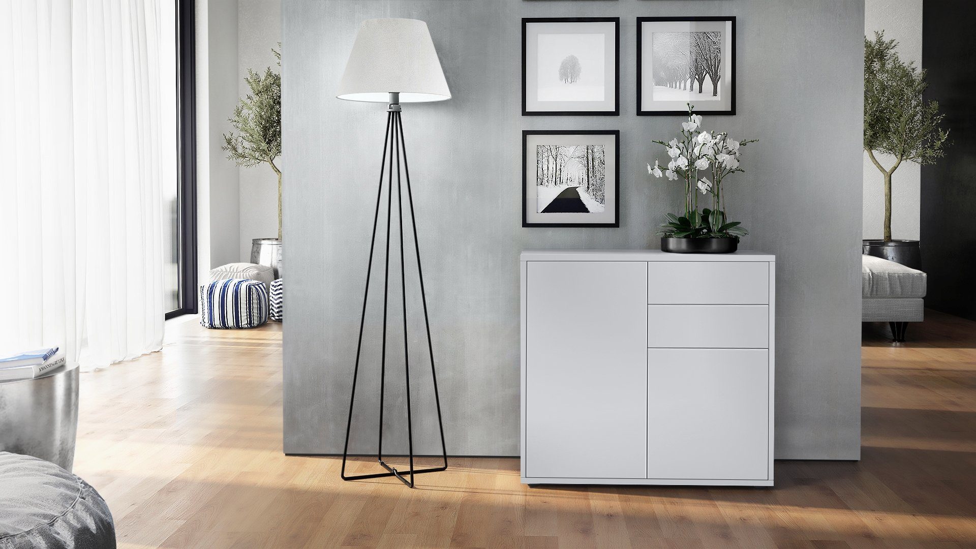Vladon Kommode Ben (Kommode, mit 2 Türen und 2 Schubladen), Weiß matt/Weiß matt (79 x 74 x 36 cm)